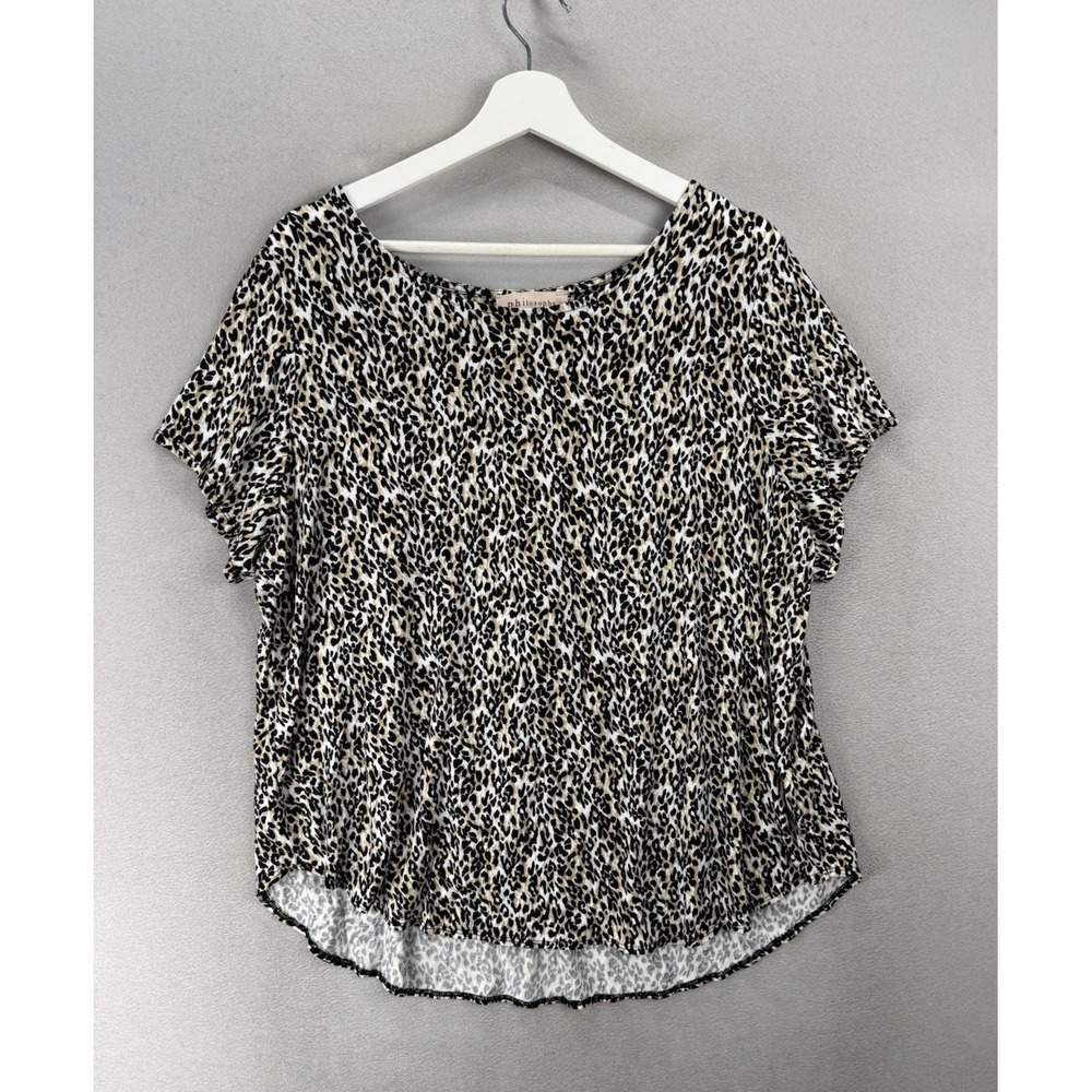 Philosophy Republic 2X Cheetah Leopard‎ Print Pleated Back Short Sleeve Top Plus